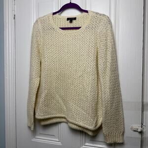 Ann Taylor Sweater Womens Large Beige Knit Mohair Wool Blend Crewneck Preppy